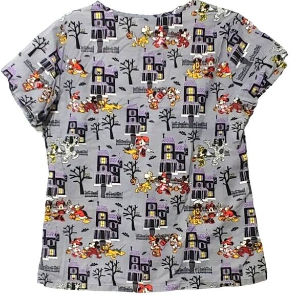 Disney Mickey Mouse Minnie Halloween Donald Duck Pluto Scrub Top Purple Womens S - Picture 2 of 6